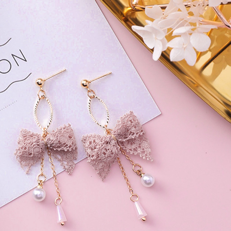 Khuyên tai nơ dáng dài xinh xắn thời trang nữ