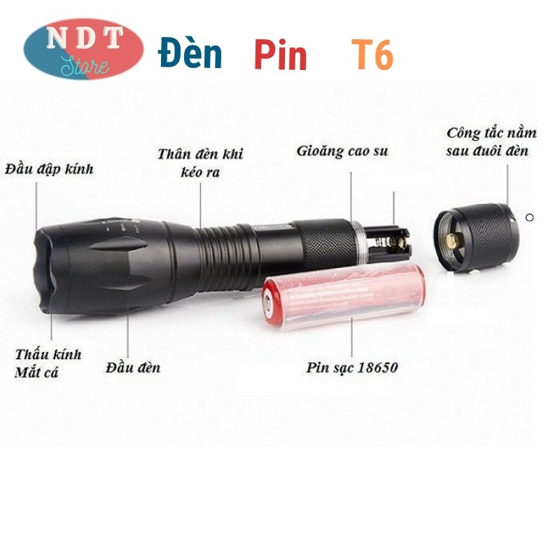 Đèn Pin Siêu Sáng T6 Cầm Tay Mini Cao Cấp Có Hộp Hợp Kim Chống Nước Kèm Sạc Siêu Tiện Dụng