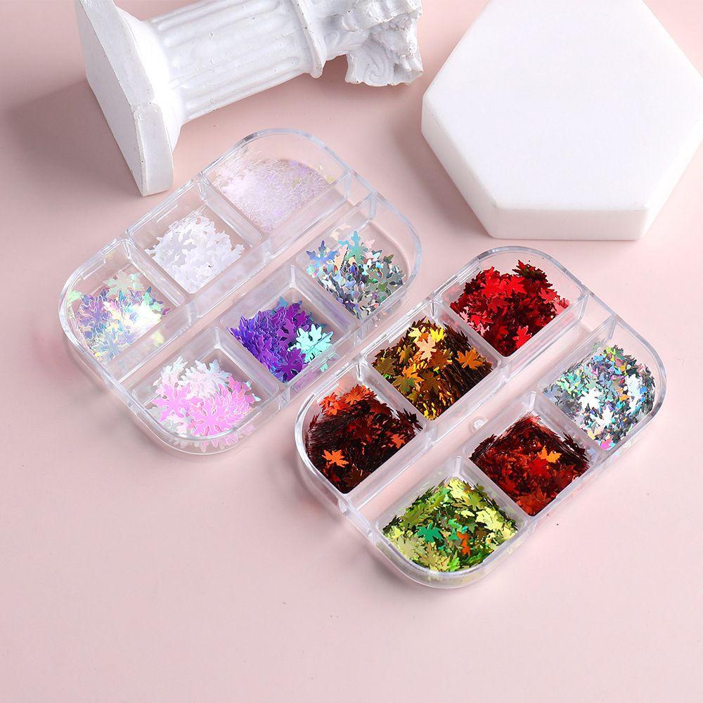 Hộp Kim Tuyến Lá Phong Mùa Đông 3D Trang Trí Móng Tay Cho Nữ