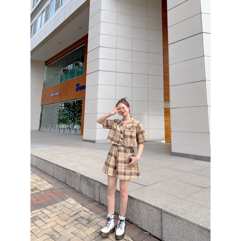 SET VÁY ÁO CARO 2 MÀU ĐEN NÂU - REPLI SET | BigBuy360 - bigbuy360.vn