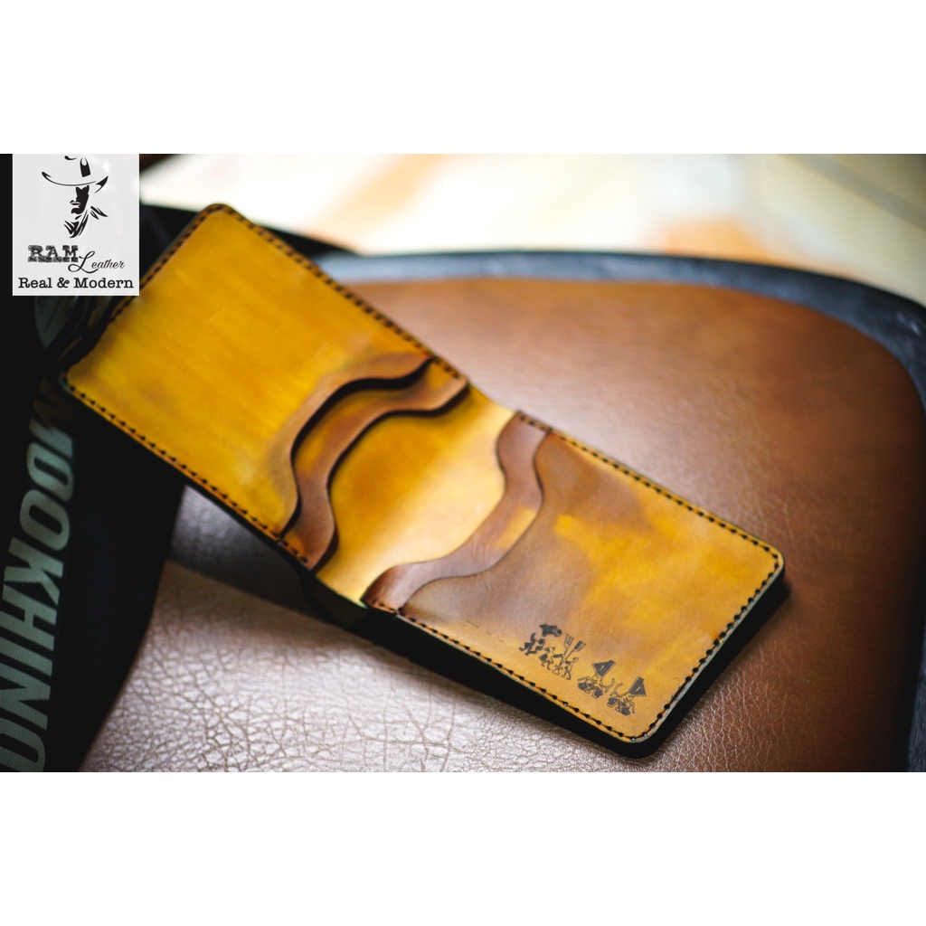 Ví nam da bò RAM Leather Trống Đồng Việt Nam Nâu Đậm (Trống Vàng) Da Bò Italia Vegtan Handmade