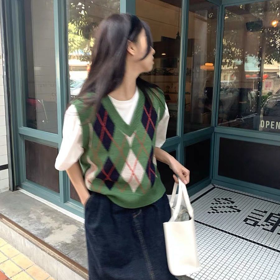 Áo len không tay cổ chữ V dáng rộng thời trang xuân hè 2021 dành cho nữ
