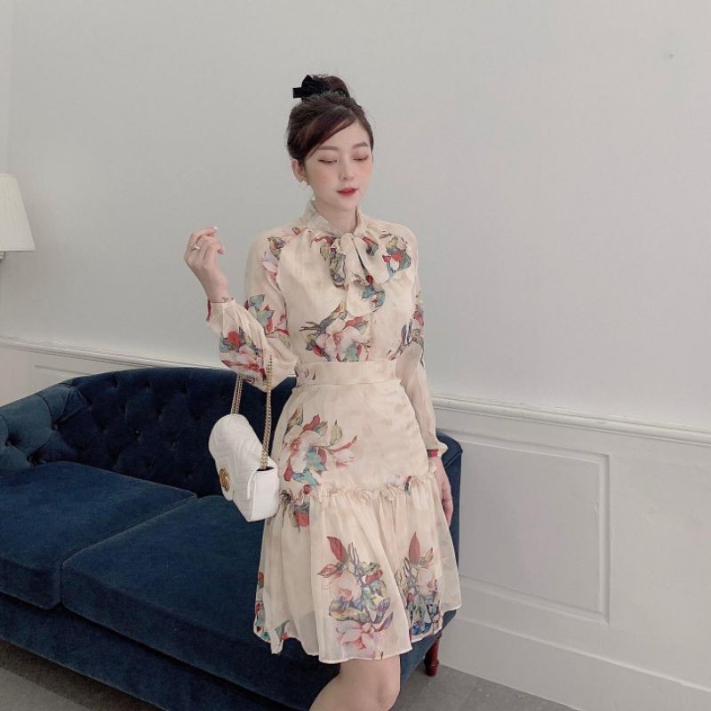 V452 Đầm dự tiệc, Đầm thiết kế cổ tàu thắt nơ bản to tay dài bo chun, nhún bèo đuôi cá váy 2 lớp | BigBuy360 - bigbuy360.vn