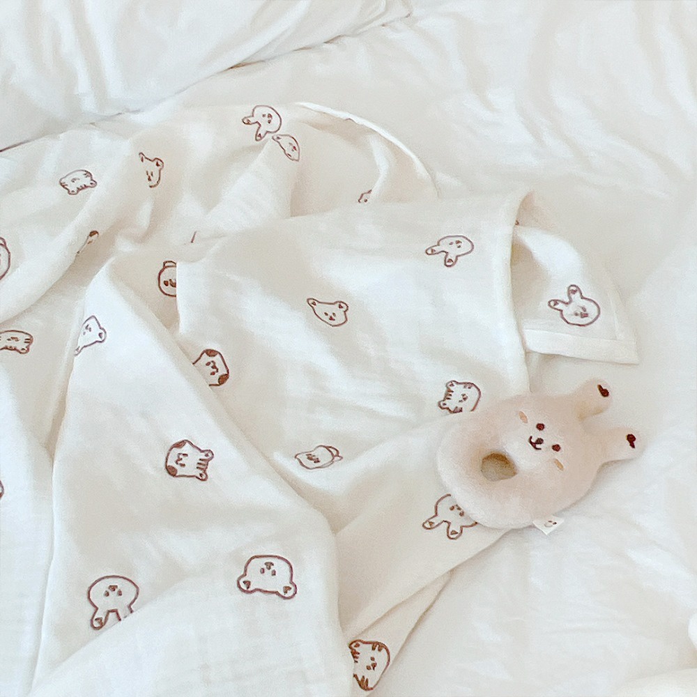 Khăn Tắm Bằng Vải Cotton Gauze Ba Lớp Thêu Họa Tiết Dễ Thương Dành Cho Bé Sơ Sinh