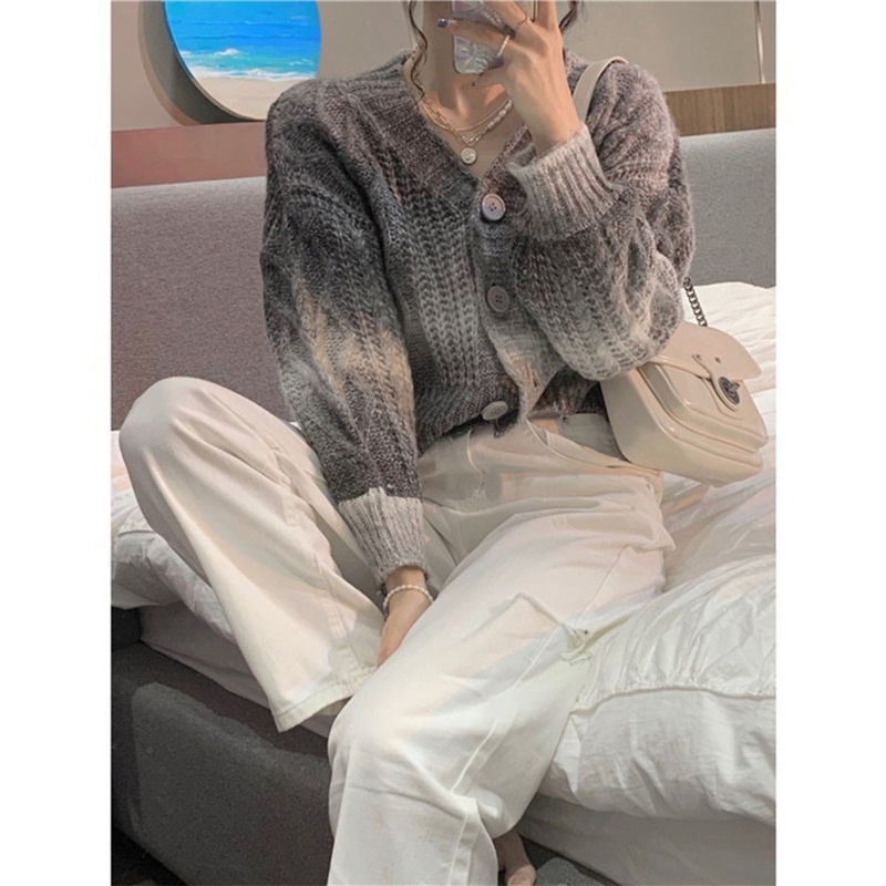 Áo Khoác Len Cardigan Tay Dài Cài Nút Màu Cầu Vồng Thời Trang Mùa Thu Cho Bạn Gái