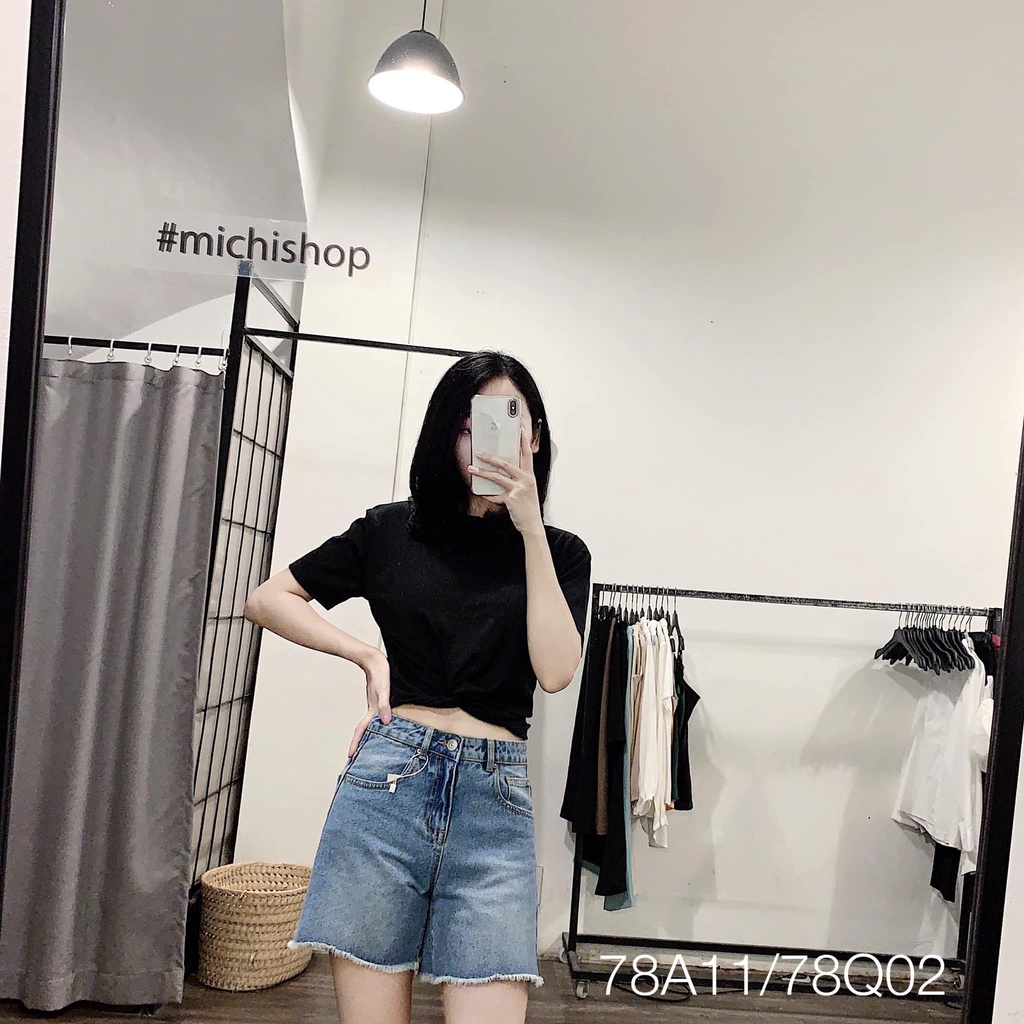 Quần short jean cạp cao ống rộng xuất dư - 78Q02