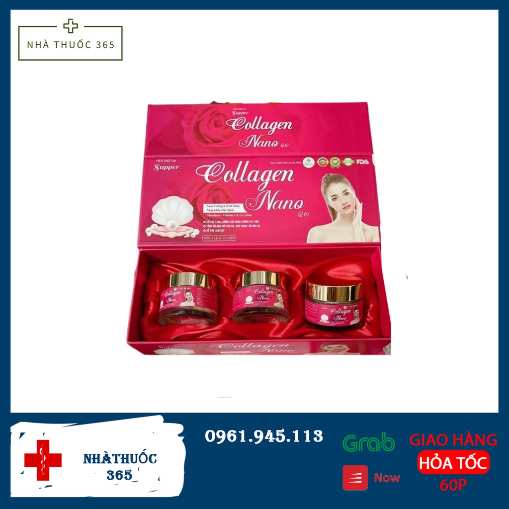 Viên Uống Đẹp Da Supper COLLAGEN NANO Q10 - Hộp 3 lọ x15 Viên - Giúp Đẹp Da , Ngừa Lão Hóa , Sạm , Nám
