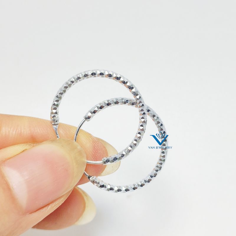 Khuyên tai bạc Khuyên tròn trơn vòng to đủ size bạc ta 925 Van jewelry V10721