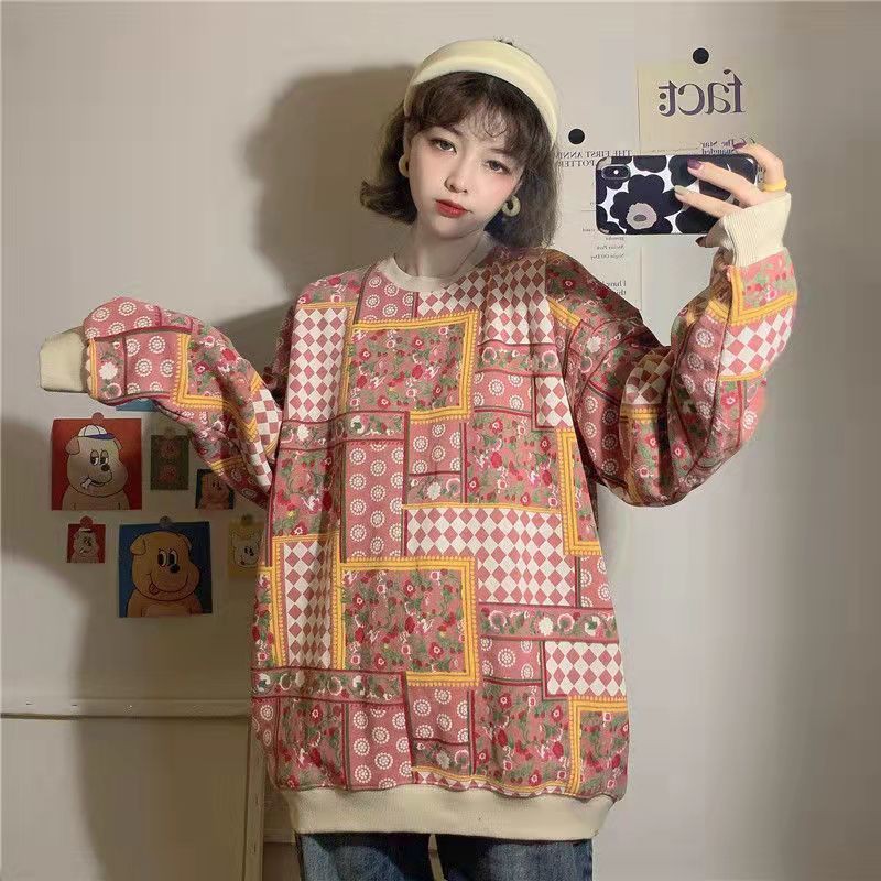 Áo khoác sweater dáng rộng in họa tiết graffiti kiểu Nhật Hàn thời trang thu đông 2021 cho nữ | BigBuy360 - bigbuy360.vn