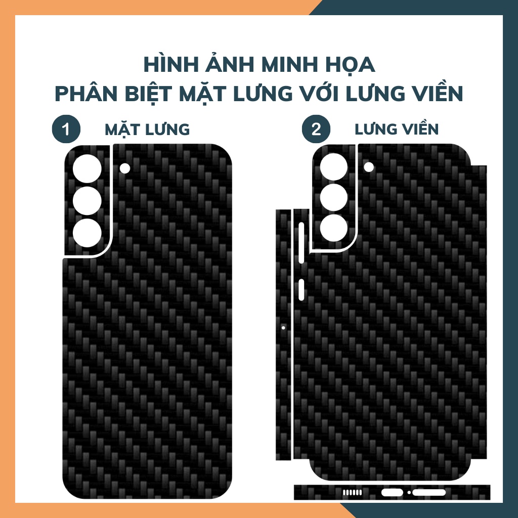 Miếng dán decal carbon mặt sau Samsung S22 Plus , S22+ 5G chống trầy mặt lưng,chống bám vân tay