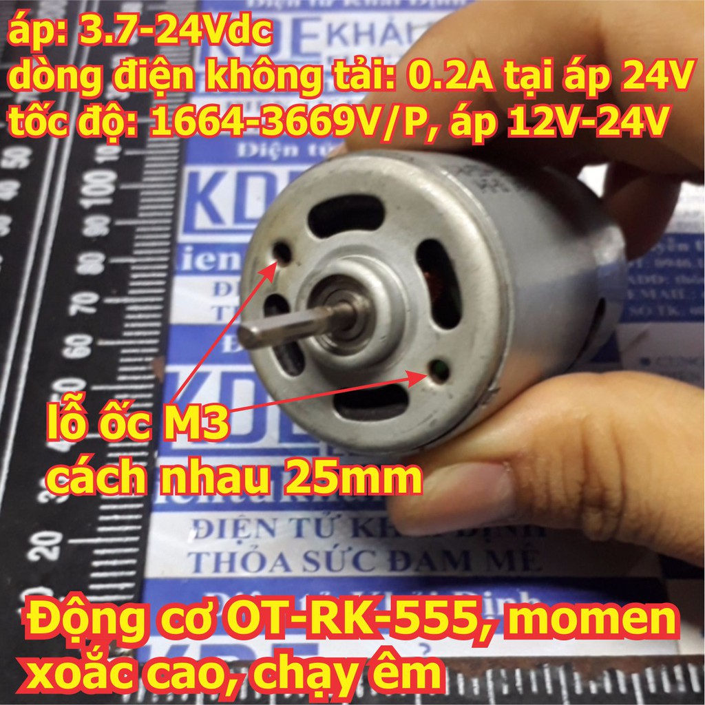 động cơ DC DT-RK-555PH 24v3669rpm trục D 3.2mm, 250gam, momen xoắn cao kde3084