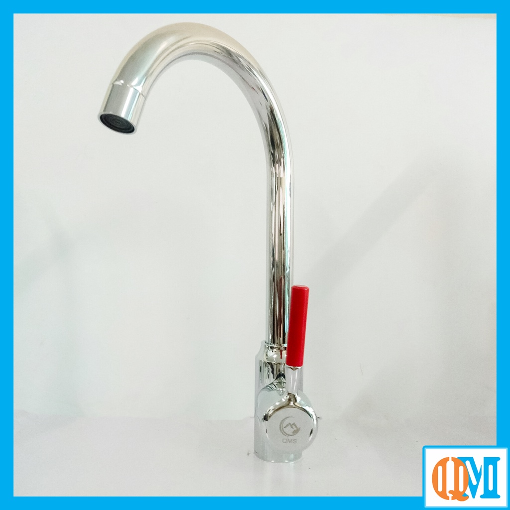 (Kèm dây cấp nước NL) Vòi rửa chén bát nóng lạnh inox bóng cần cứng cắm chậu cổ bi xoay 360 độ cần gạt tròn Đỏ