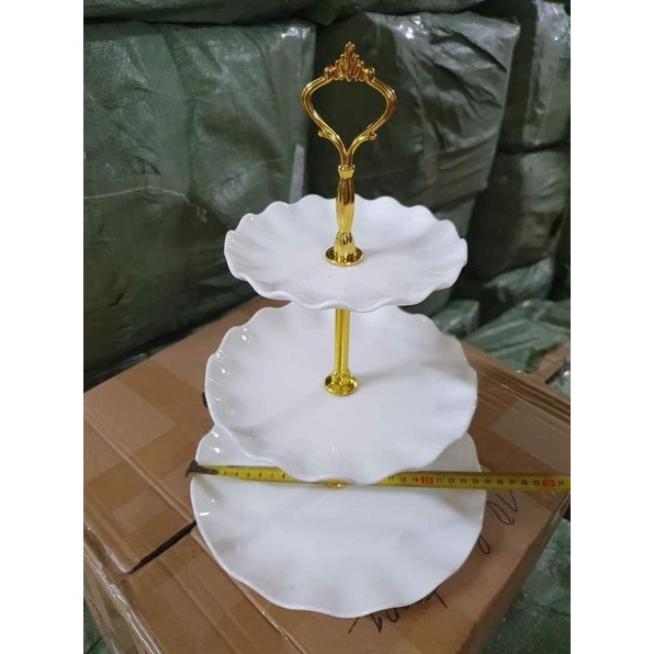 Bộ đĩa nhựa 3 tầng tròn đựng bánh kẹo hoa quả siêu đẹp, hàng dầy đẹp