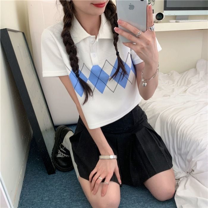 Áo Thun Lửng Cổ polo Tay Ngắn Màu Trắng Cho Nữ JL-TX-283