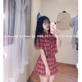 Sét chân váy a + áo cổ vest croptop kẻ caro đủ màu ❤️