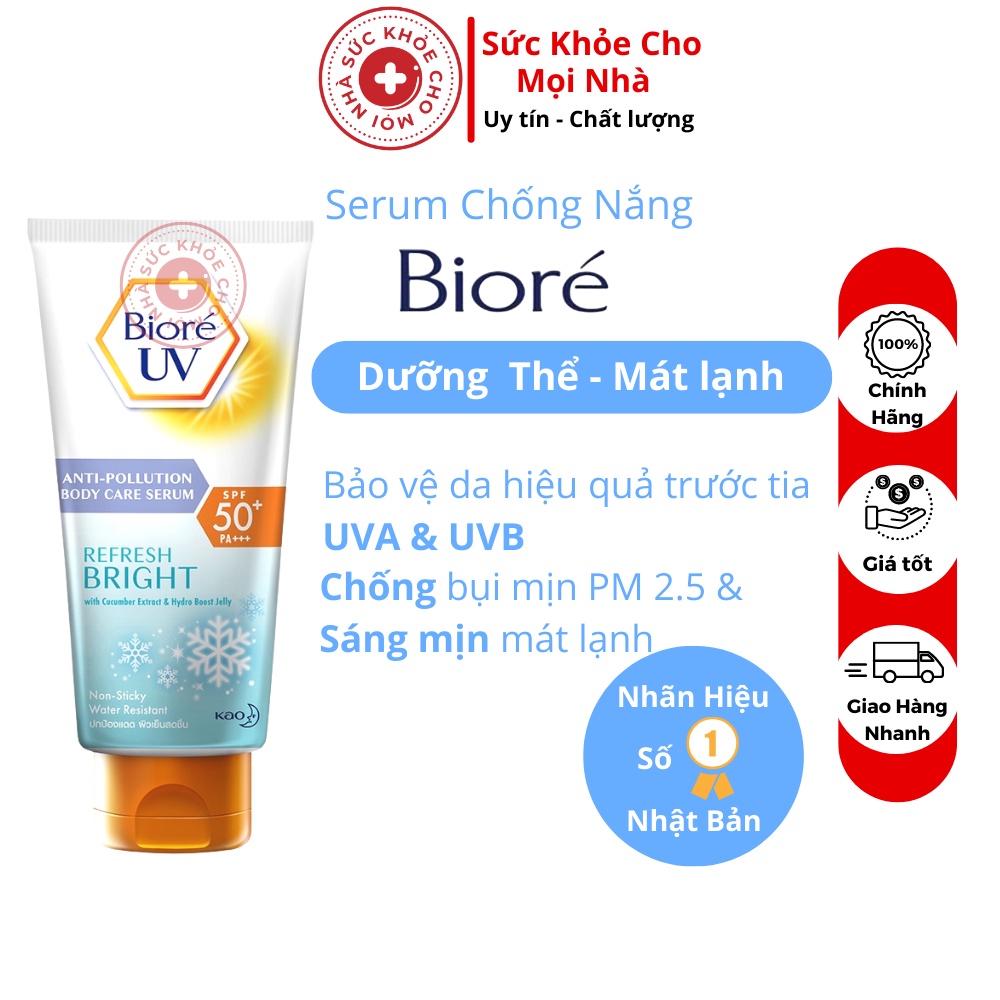 Biore UV Refresh Bright. Serum chống nắng dưỡng thể chống bụi mịn sáng mịn mát lạnh SPF 50+/PA+++ 80549
