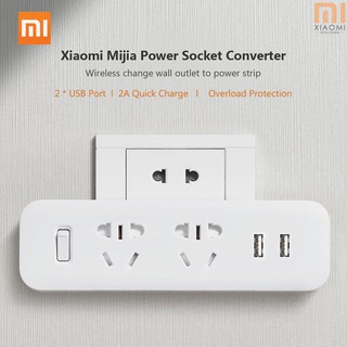 S☆S Xiaomi Mijia On-Wall Power Strip Converter Socket Portable Plug Adapter with 2 USB Quick Charge Port Plug Outlet Swi