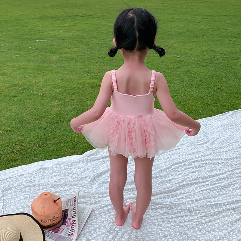 Đầm Lưới Hai Dây Màu Sắc Ngọt Ngào Phong Cách Hàn Quốc Thời Trang Mùa Hè Cho Bé Gái