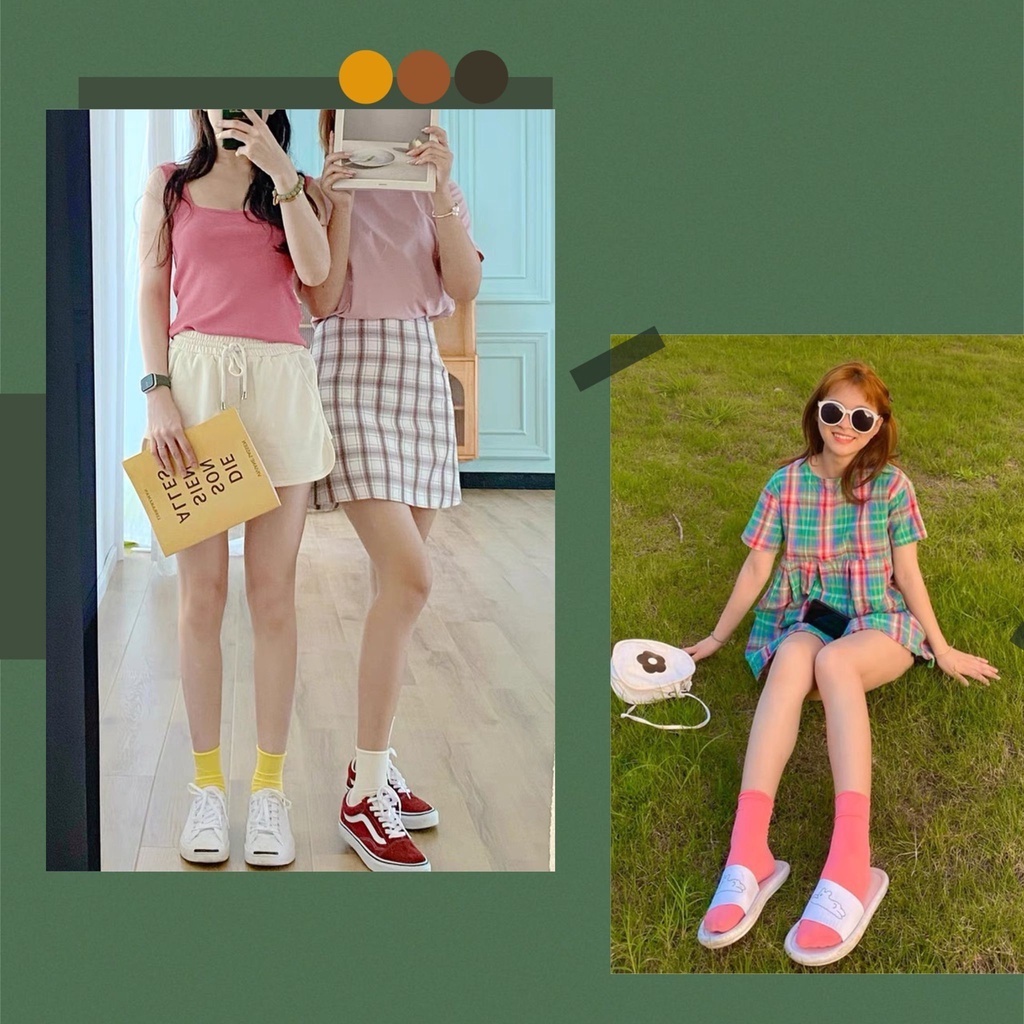 Tất cổ cao  Vớ nhún cổ cao phong cách Hàn Quốc cổ điển xinh xắn thời trang nhiều màu sắc OUYOU