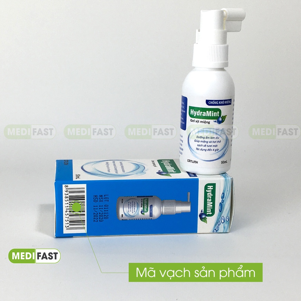 Xịt thơm miệng Hydramint 50ml chống hôi miệng khô miệng hơi thở thơm mát sạch sẽ gel xịt ngăn ngừa sâu răng