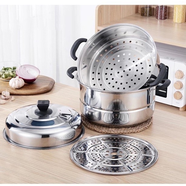 [XẢ KHO 3 NGÀY] Nồi hấp xửng inox 3 tầng siêu to hấp bánh, xôi, luộc gà nguyên con