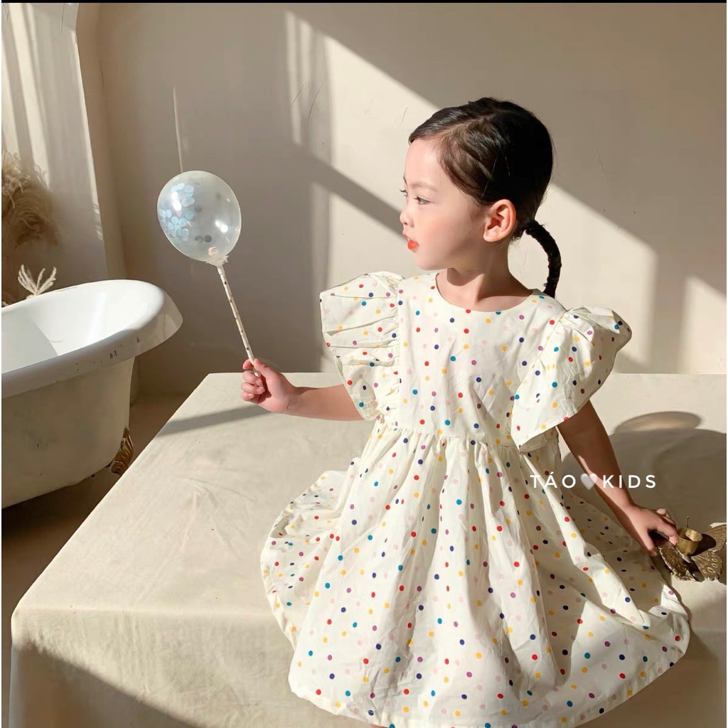 Váy, Đầm chấm bi bé gái thiết kế đơn giản sang chảnh