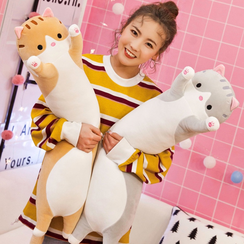 Gối Ôm Dài Nhồi Bông Mềm Mại Hình Mèo Hoạt Hình Đáng Yêu Dành Cho Trẻ