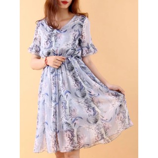 Đầm Chiffon xòe bo eo màu xám xanh