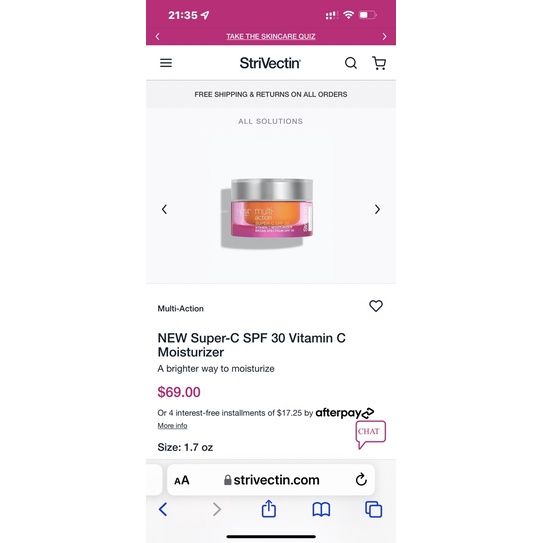 StriVectin Multi-Action Super-C SPF 30 Vitamin C Keml dưỡng ẩm & Kem chống nắng hàng ngày để làm sáng & mịn 30 ml