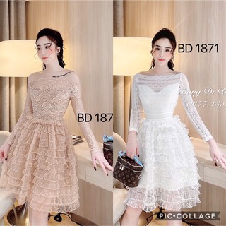 Váy/Đầm ren thêu hoa phối ren lưới xếp tầng cao cấp