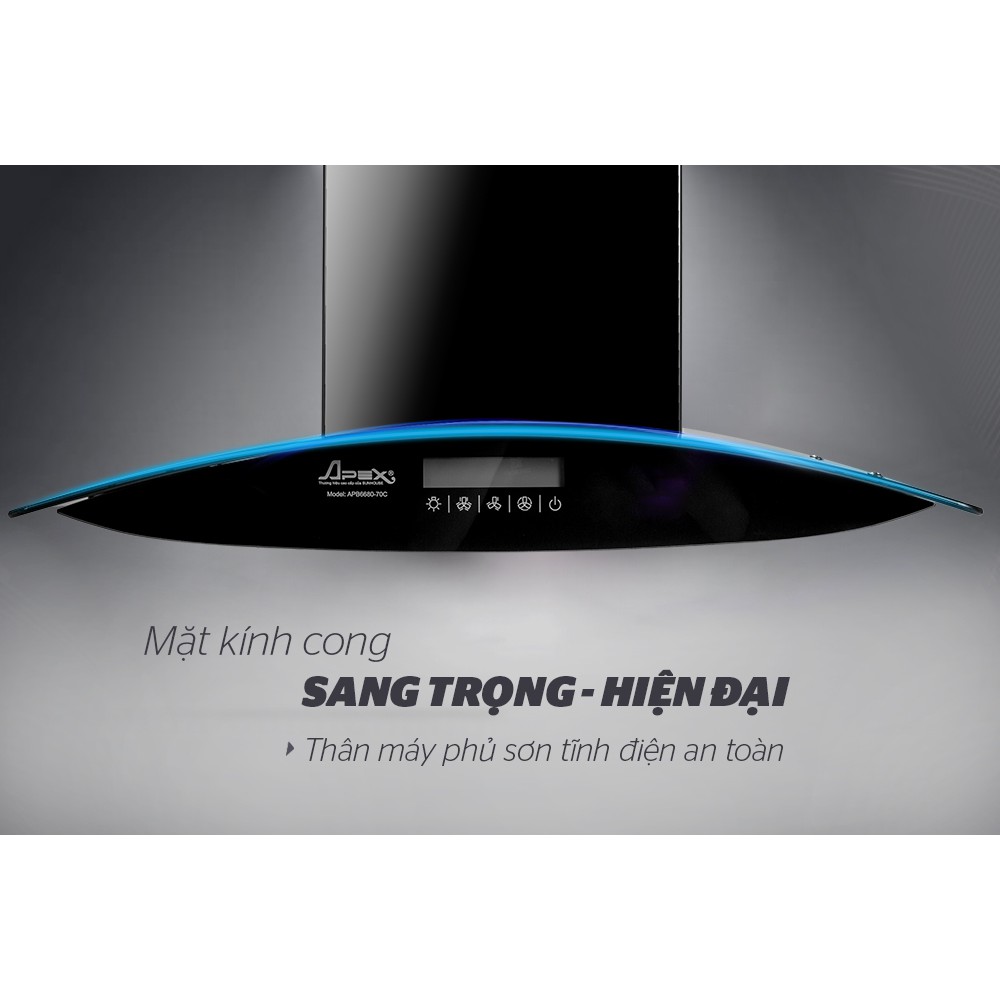 Máy hút mùi kính cong Sunhouse APEX APB6680-70C - Bảo hành 18 tháng tại nhà