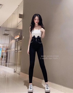 Quần jeans ôm cạp cao đính ngọc