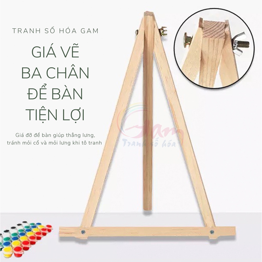 Giá đỡ tranh tô màu theo số mini bằng gỗ để bàn giúp ngồi đúng tư thế cho tranh dưới 40x50cm