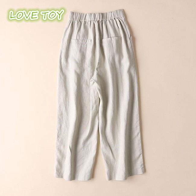Women Fashion Cotton Linen Solid Color Thin Wide Leg Loose Ninth Pants | WebRaoVat - webraovat.net.vn