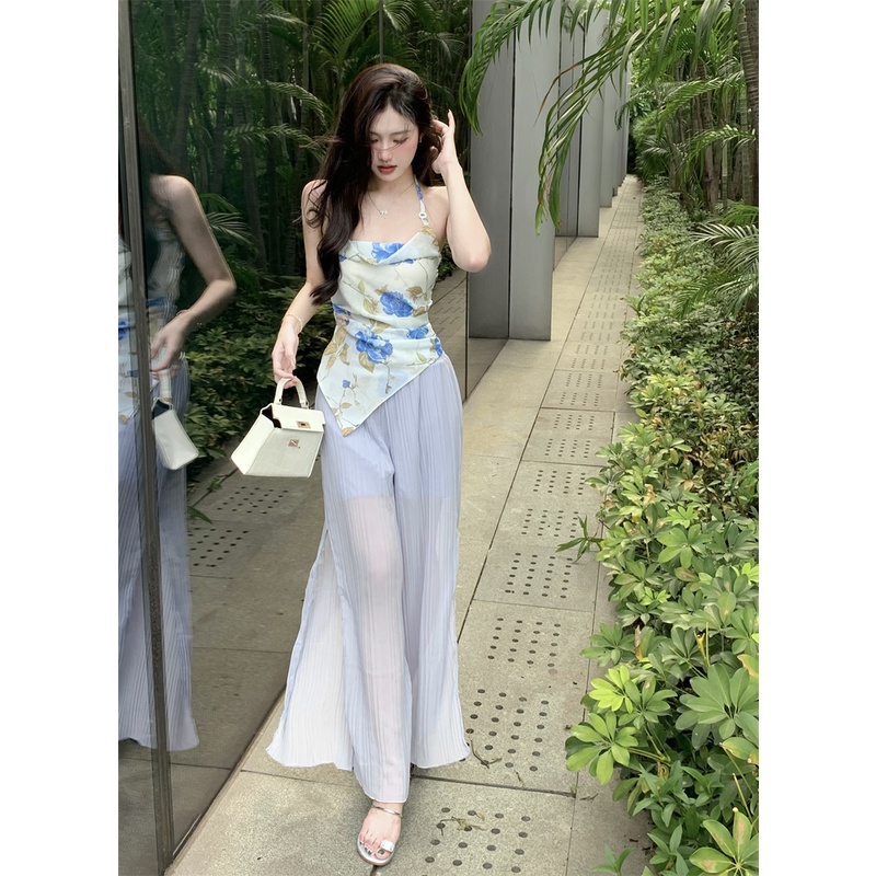 Jane Áo yếm voan hoa - quần ống suông rộng nếp nhuyễn nữ tính sang trọng ẢNH THẬT CUỐI