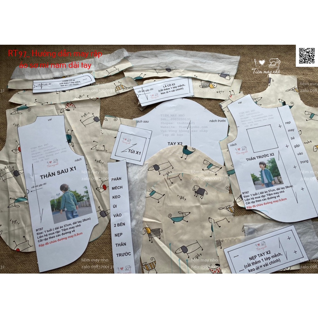 RT97_Rập giấy may áo sơ mi dài tay bé trai