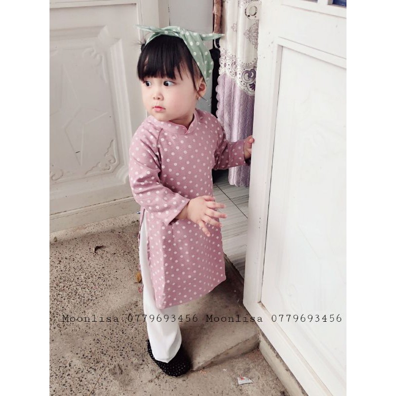 Set áo dài cho bé vải dạ chấm bi ADDN-BG