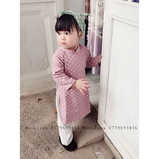 Set áo dài cho bé vải dạ chấm bi ADDN-BG