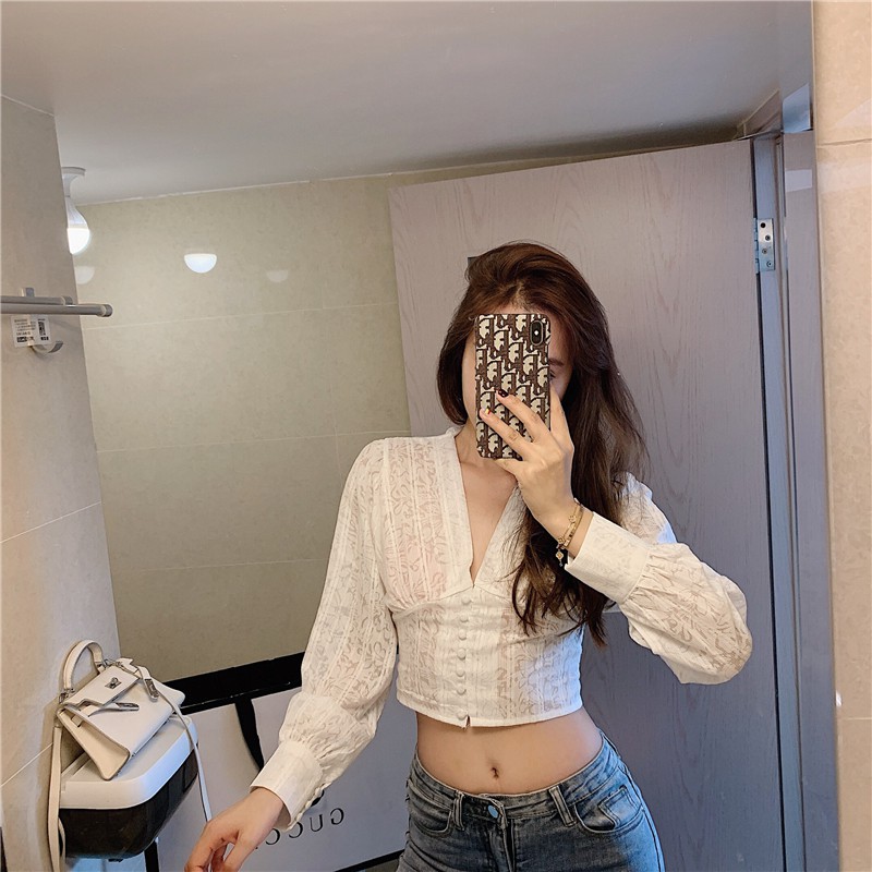 Áo Sơ Mi Lưới Ren Cổ V Ulzzang - Emilyshop
