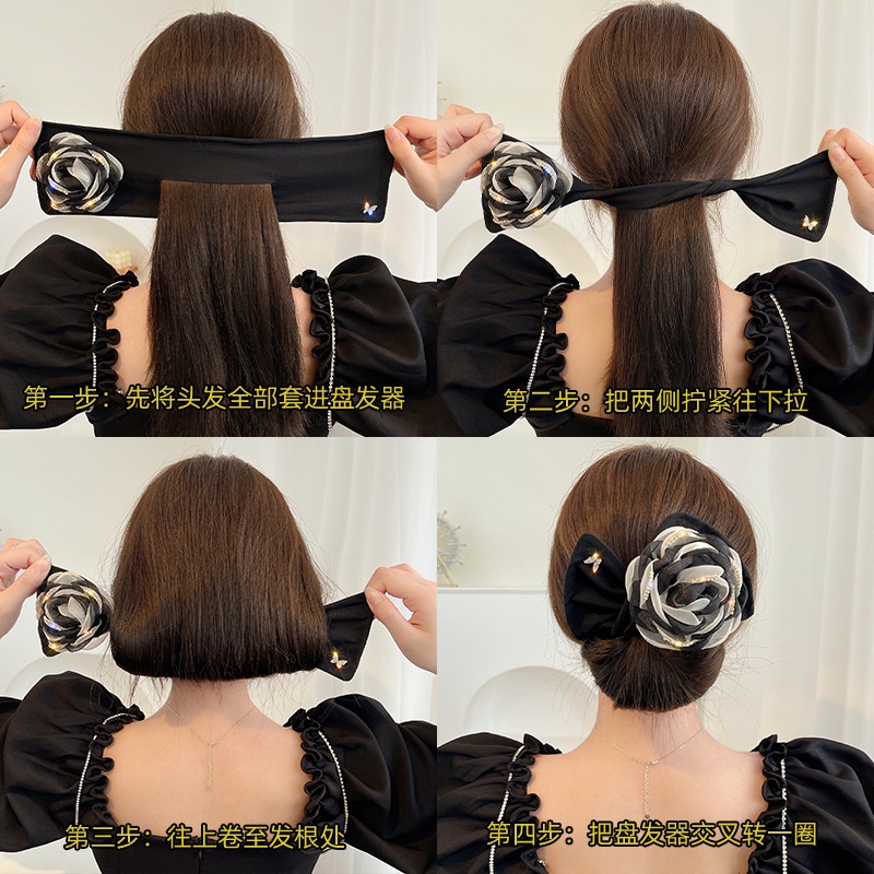 Kẹp Tóc Vải Lụa Cao Cấp Hình Chữ Nhật Đính Hoa Trà DIY Dành Cho Nữ