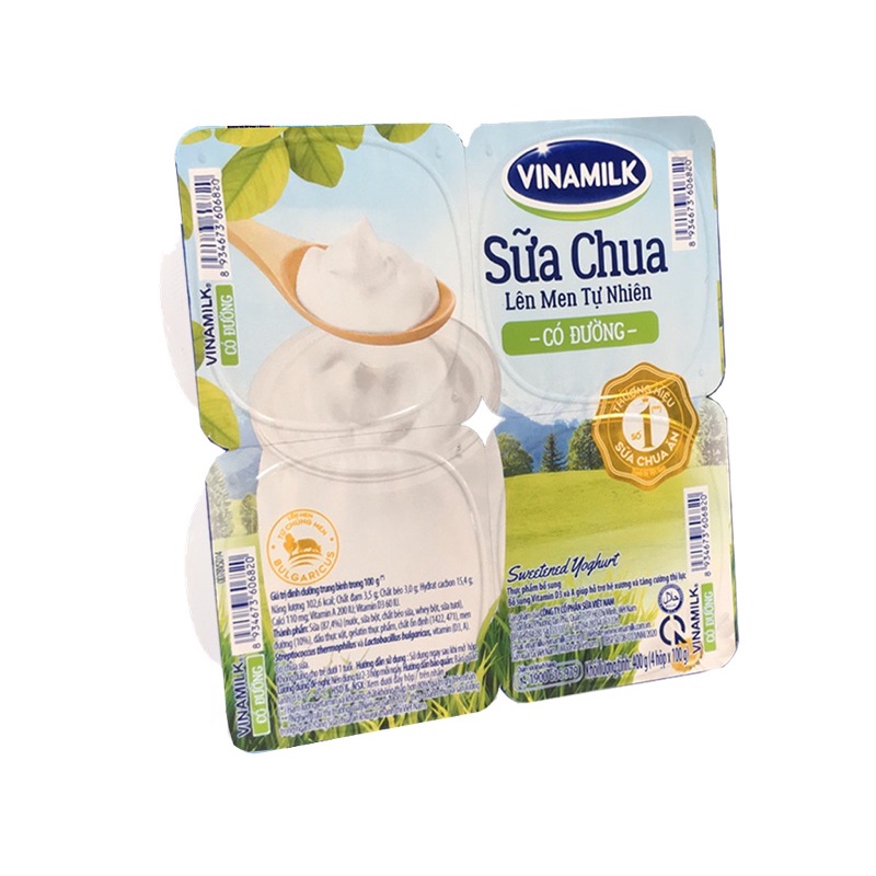 Sữa chua Vinamilk có đường - vỉ 4 hộp x 100g