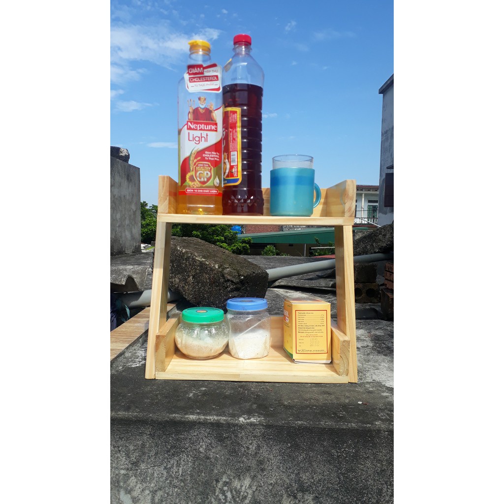 Kệ gia vị nhà bếp bằng gỗ đa năng Kệ để đồ gia vị 2 tầng kích thước 20x30 cao 40cm