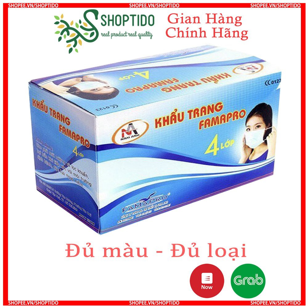 Hộp 50 cái khẩu trang y tế 4 lớp, kháng khuẩn, Nam Anh, Đủ loại Đủ Màu, Trẻ Em người lớn, 5D  NPP Shoptido