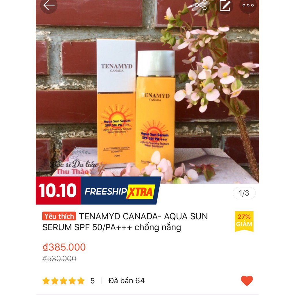 [70mL] HUYẾT THANH CHỐNG NẮNG TENAMYD - AQUA SUN SERUM SPF 50 (KEM CHỐNG NẮNG)