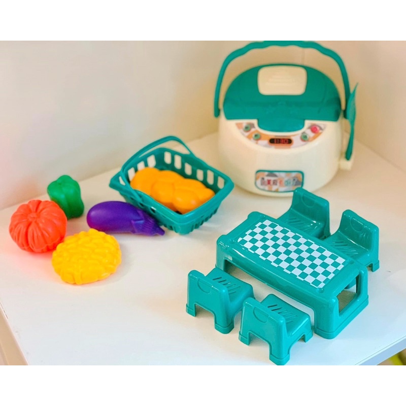 Đồ chơi nấu ăn nhà bếp, Bộ đồ chơi nồi cơm điện kèm bàn ghế và đồ ăn phát triển kĩ năng cho bé