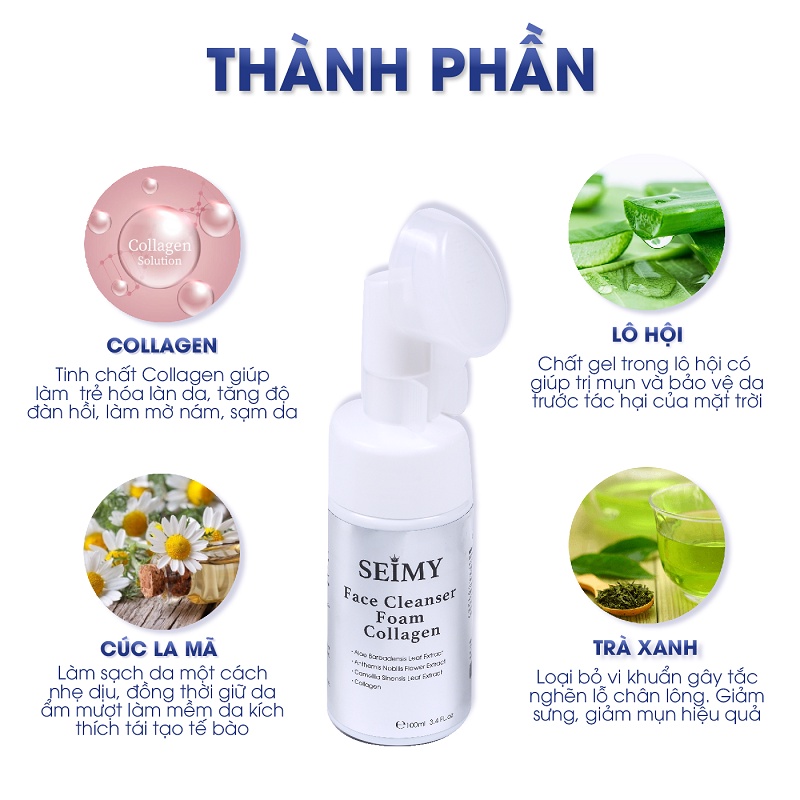 Sữa rửa mặt đầu cọ tạo bọt 2 in 1, SEIMY_ Face Cleaner Foam Collagen, chống lão hóa, chảy xệ. 100% thiên nhiên | BigBuy360 - bigbuy360.vn