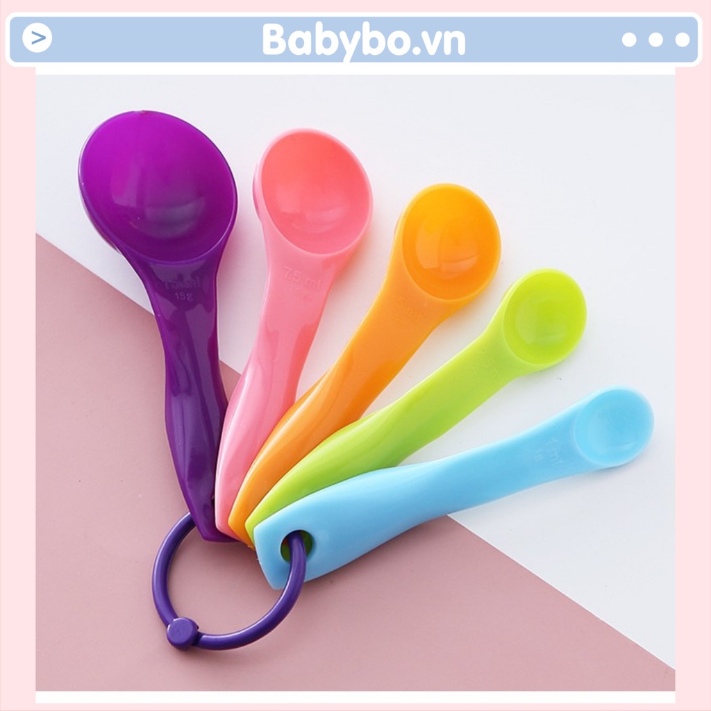 Set 5 thìa đong gia vị, đong bột và nguyên liệu chế biến đồ ăn dặm cho bé