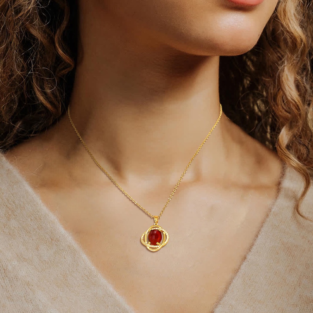 Vnox Vòng cổ Mặt Đá Tự Nhiên Tông Vàng Phong Cách Trung Hoa Cho Nữ