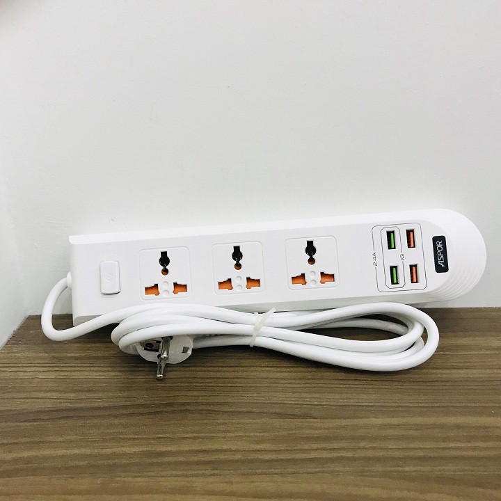 Ổ điện đa năng, Ổ cắm điện thông minh 4 cổng USB sạc nhanh an toàn chống giật,chống cháy nổ chính hãng Aspor A502