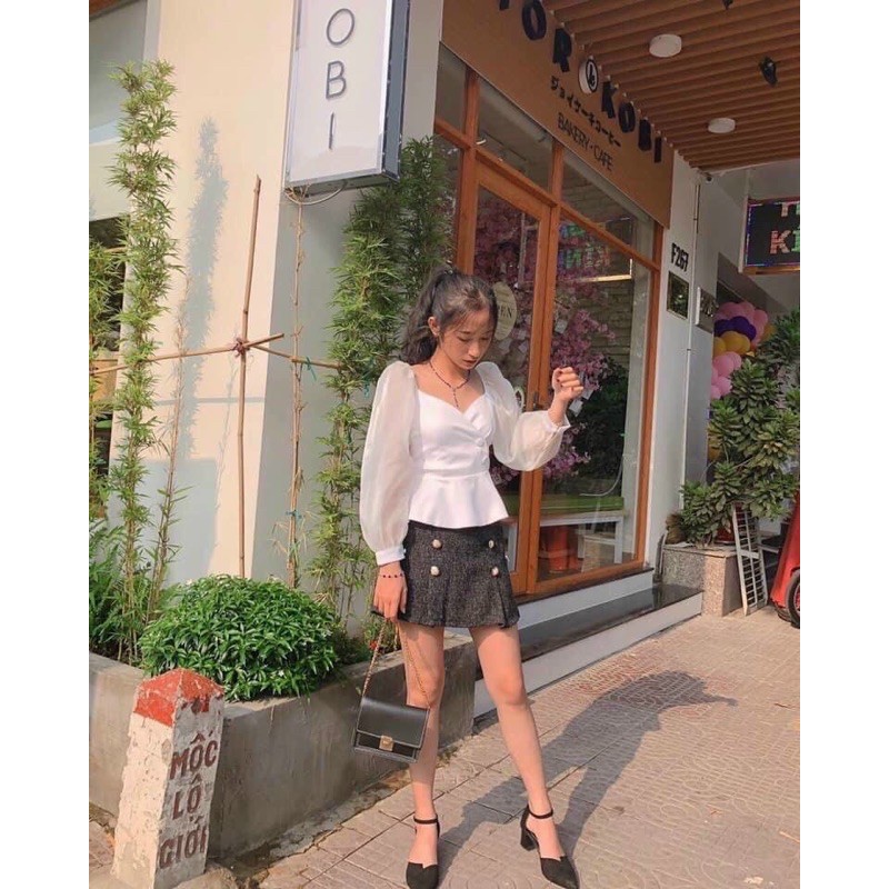 ÁO PEPLUM NÚT BỌC